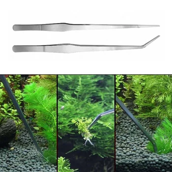 

27cm 38cm Stainless Steel Curved Aquarium Tweezers Aquarium Plants Tweezer Straight Fish Tank Cleaner Aquarium Accessories