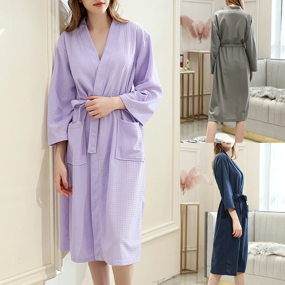 

Night Dress Long Kimono Bathwear Chemises Femme Women Soft Absorbent Robe Candy Colors Lady Hotel Knee Length Dressing Sleepwear