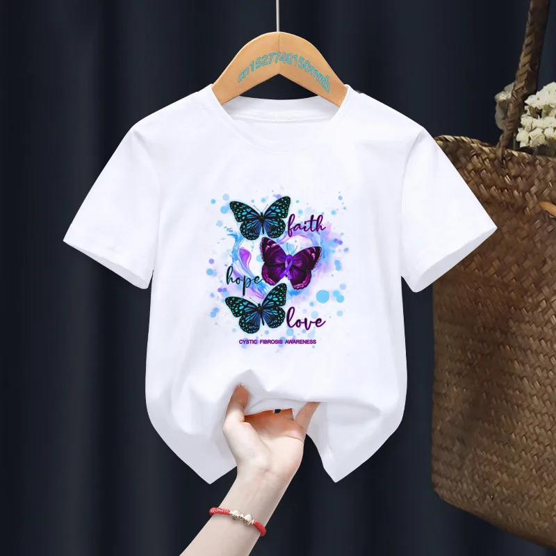 Floral Watercolor Butterfly Print White T-shirts Children African Girl Gift Present Clothes Baby Kawaii Cute Tops Tee children t shirt