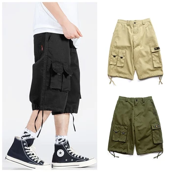 

Functional Multi-pocket Cargo Shorts Mens Safari Style Tooling Loose Short Pants Men Streetwear Tactics Elastic-waist Shorts