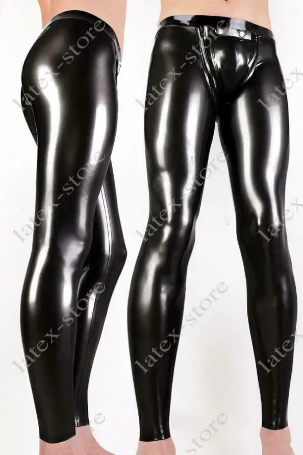 Latex Trousers with CODPIECE Crotch Hole Zip Cover Pants Unique 0.4mm