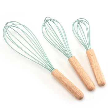 

Household Wooden Handle Mixer Egg Beater Manual Self Turning Silicone Whisk Hand Blender Egg Cream Stirring Kitchen Tools