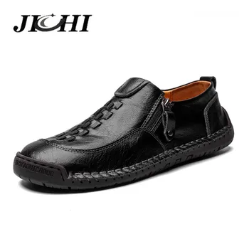 

Free Shipping Men Shoes Leather Breathable Mens Loafers Leather Non-slip Man Shoes Waterproof Fashions Mocassin Plus Size 38-48