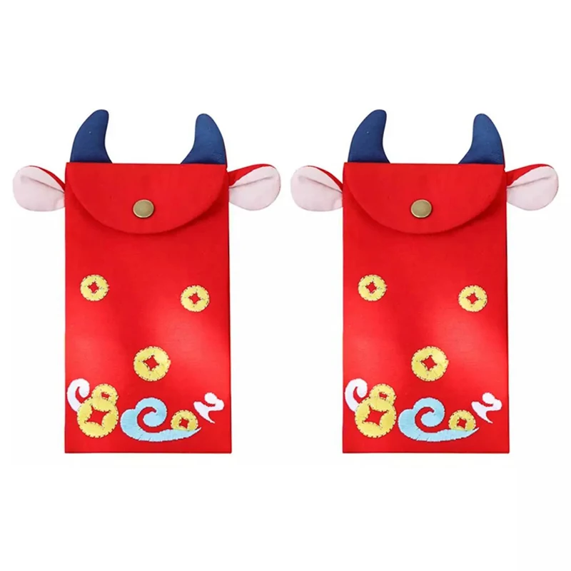 Chinese Embroidered Bull-Shaped Red Envelope Creative Hongbao New Year Spring Festival Birthday Marry Gift 2Pcs | Дом и сад
