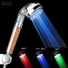 Zloog banheiro quente 3/7 mudando a cor led chuveiro cabeça de controle temperatura alta pressão mão filtro anion spa cabeça chuveiro