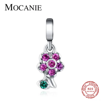 

Mocanie New 925 Sterling silver Colorful Crystal Sweet Lovely Flowers Pendant for Women Charm Bracelet & Anklet DIY Jewelry Gift