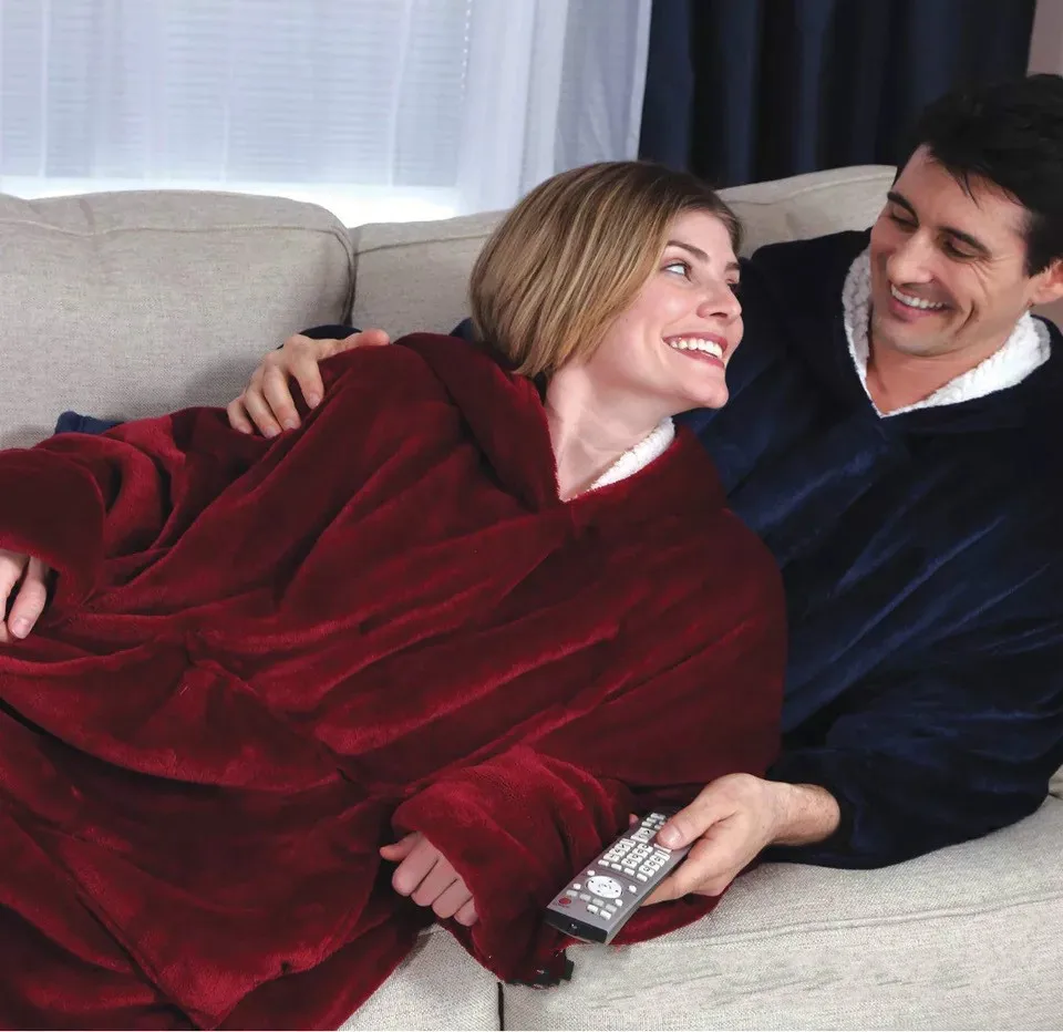 Микрофибра плюш для женщин и мужчин флис негабаритных балахон одеяло рукава теплый открытый карман Толстовка зима с капюшоном ТВ одеяло s