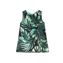 Новинка года; платье трапециевидной формы для девочек; сезон весна-осень; платье для девочек с рисунком банановых листьев; детская одежда в европейском и американском стиле;