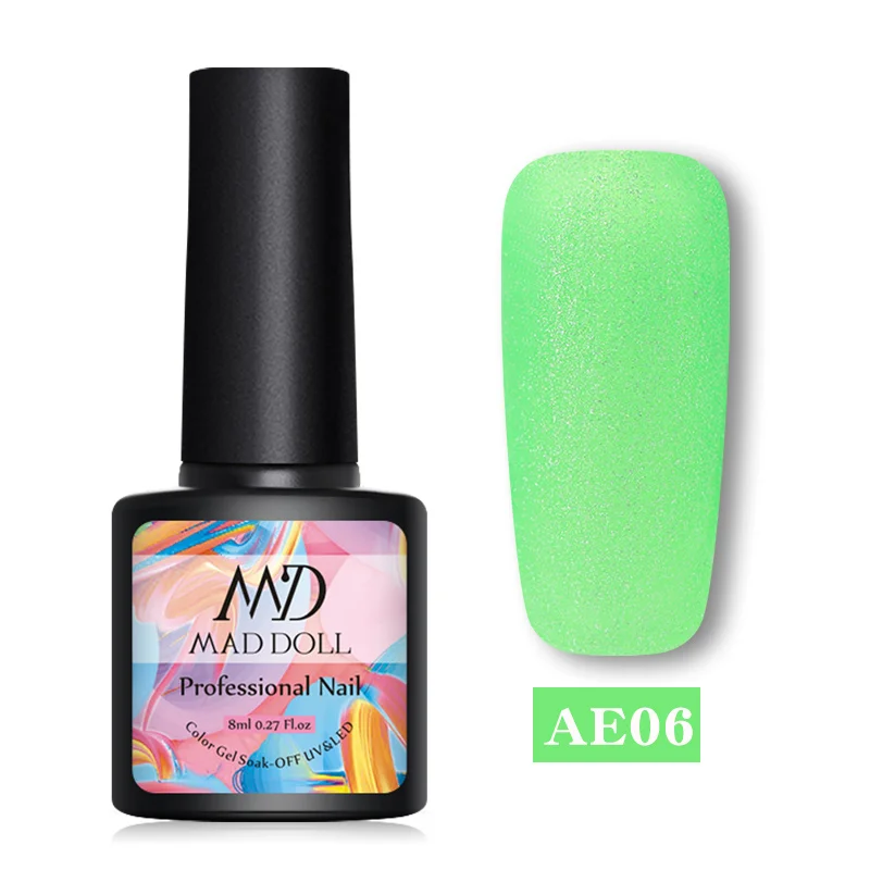 AE06 Mad Doll, 8 мл, блеск для ногтей, УФ-гель, голографический лак, блеск, УФ-гель, блестки, впитывается, УФ-гель, лак для ногтей, цветной, Гель-лак для ногтей, сделай сам - Цвет: AE06