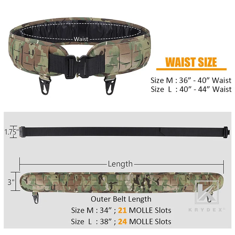 KRYDEX Tactical Laser MOLLE Orion Belt Padded in Battle Belt