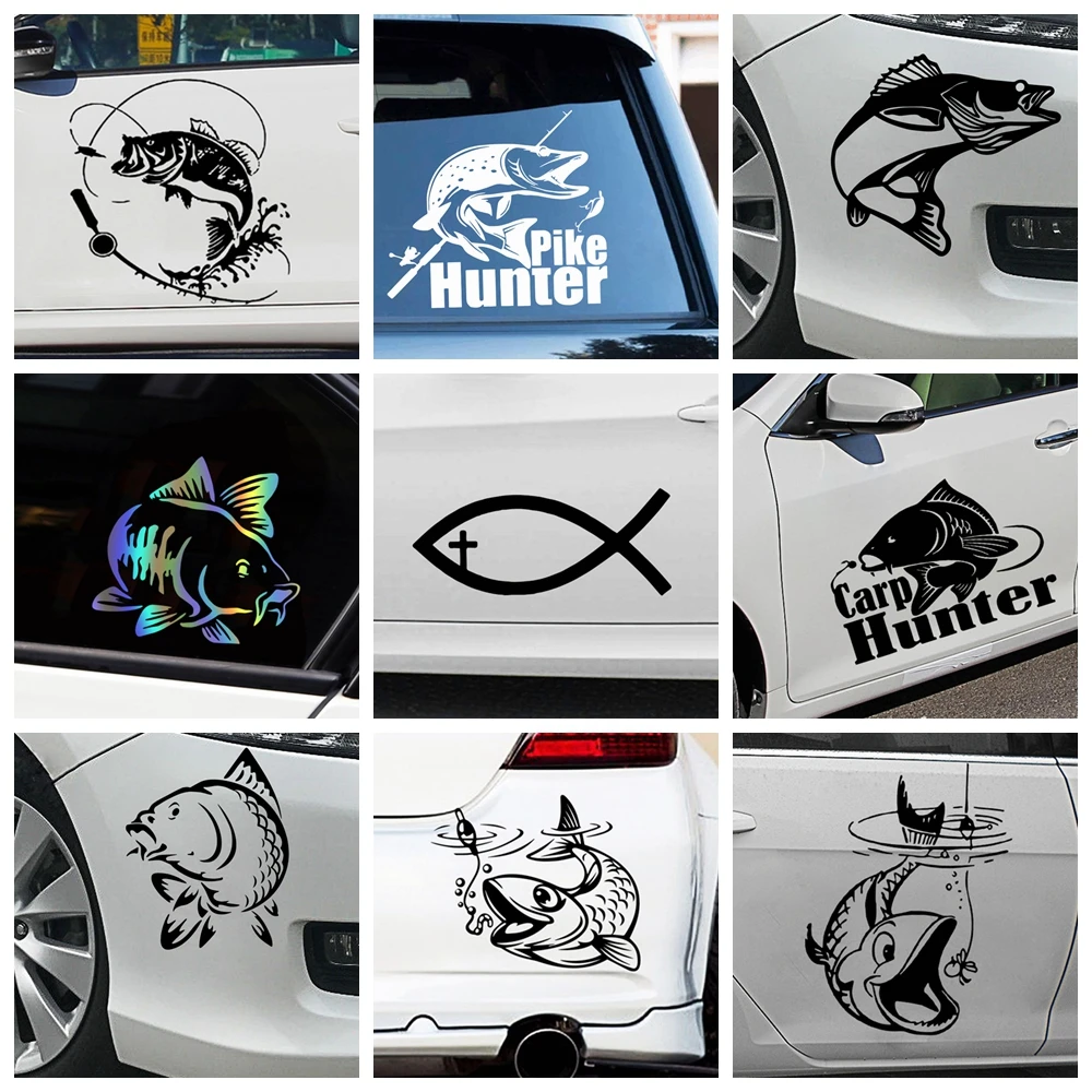 

Lovy Fishing Car Sticker Funny Mad Fish Decal Window Decoration Vinyl Stickers Motorcycle Accessories