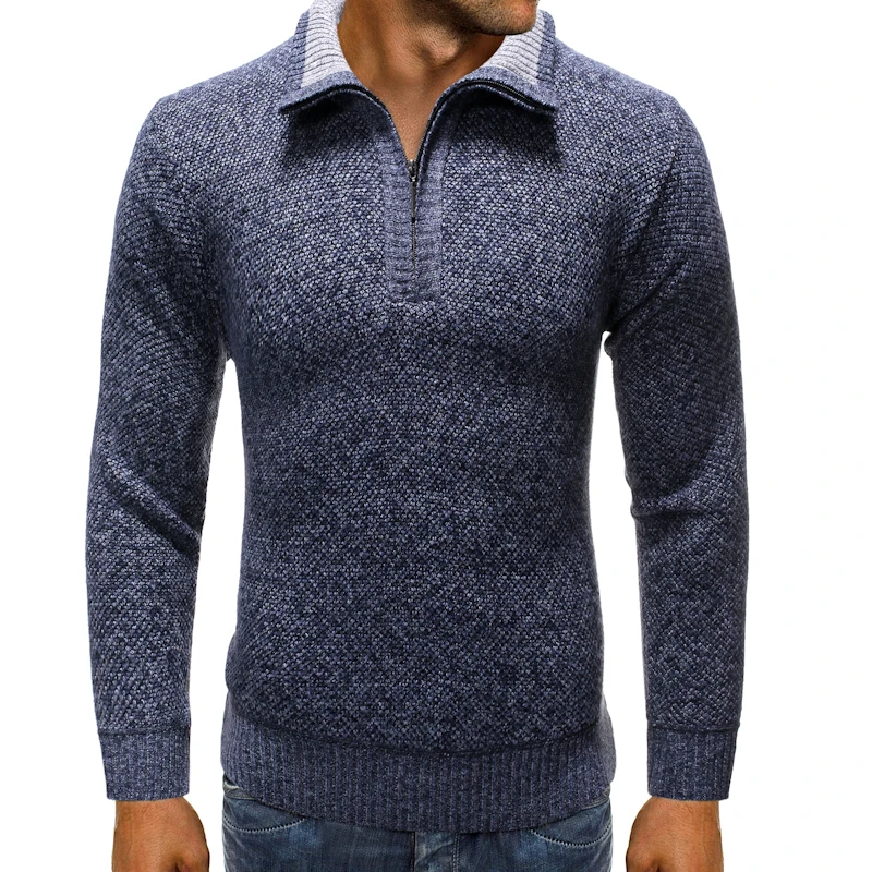 2019 autumn and winter men's half-high collar sweater men's plus velvet thick woolen coat men's casual warm solid color sweater