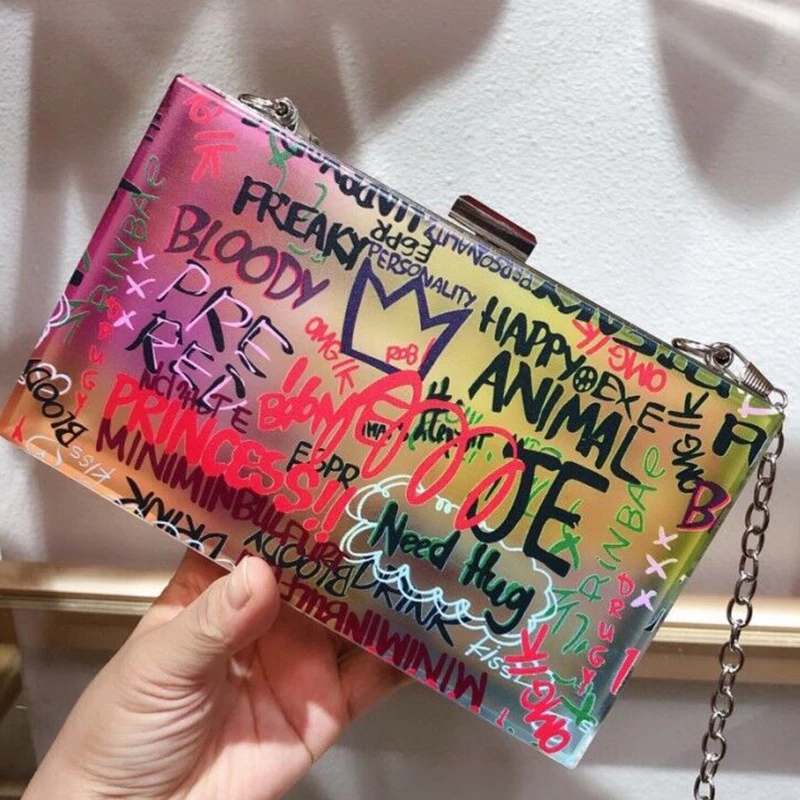 

Fashion Color Graffiti Bags for Women Shoulder Bag Designer Letter Printed Chain Crossbody Messenger Bag Lady Women's Bags Flap