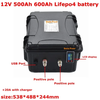 

Deep cycle 12V 500Ah 600Ah Lifepo4 lithium battery 12V BMS 4S for solar storage UPS solar power system electric boat+20A charger