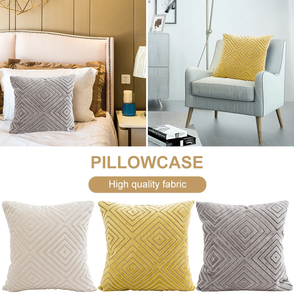 45x45cm Geometric Stripe Flocking Velvet Throw Pillow Covers Solid Color Pillowcase Decorative Cushion Case For Bedroom Sofa | Дом и сад