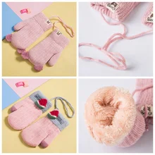 1 пара милых детских перчаток с рисунками из мультфильмов, зимние бархатные плотные теплые перчатки для мальчиков и девочек, шерстяные вязаные детские варежки на палец