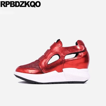 

white wedge shoes metallic size 4 34 brand hidden round toe red genuine leather increase mesh 3 inch 2019 women pumps high heels