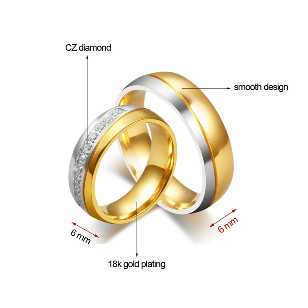 Обручальное кольцо Набор для него и ее мужчин и женщин пара из нержавеющей стали белое золото обручальное кольцо фианиты в виде алмазов Ювелирные изделия Подарки