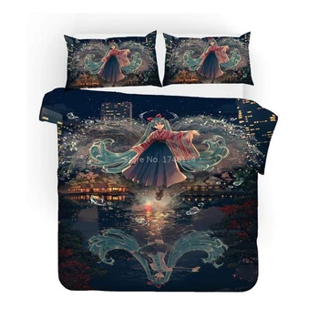 

3D Anime Hatsune Miku King Size Bedding Set Soft Comfortable Duvet Cover / Comforter Cover Set Bed Linens Twin Full Queen Size