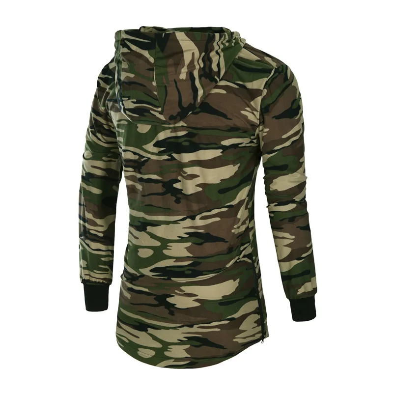 

Spring New Style Fashion Large Size T-shirt Men Mid-length Hooded Long Sleeve Camouflage T-shirt Base Shirt T052