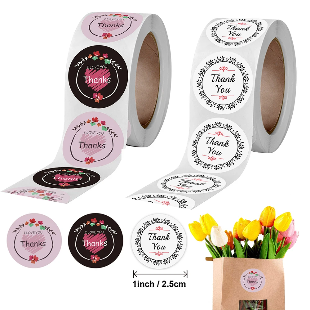 

500pcs 2.5cm Flower I Love You Thank Stickers Wedding Invitation Sealing Label Decoration Diary Scrapbook Stationery Sticker