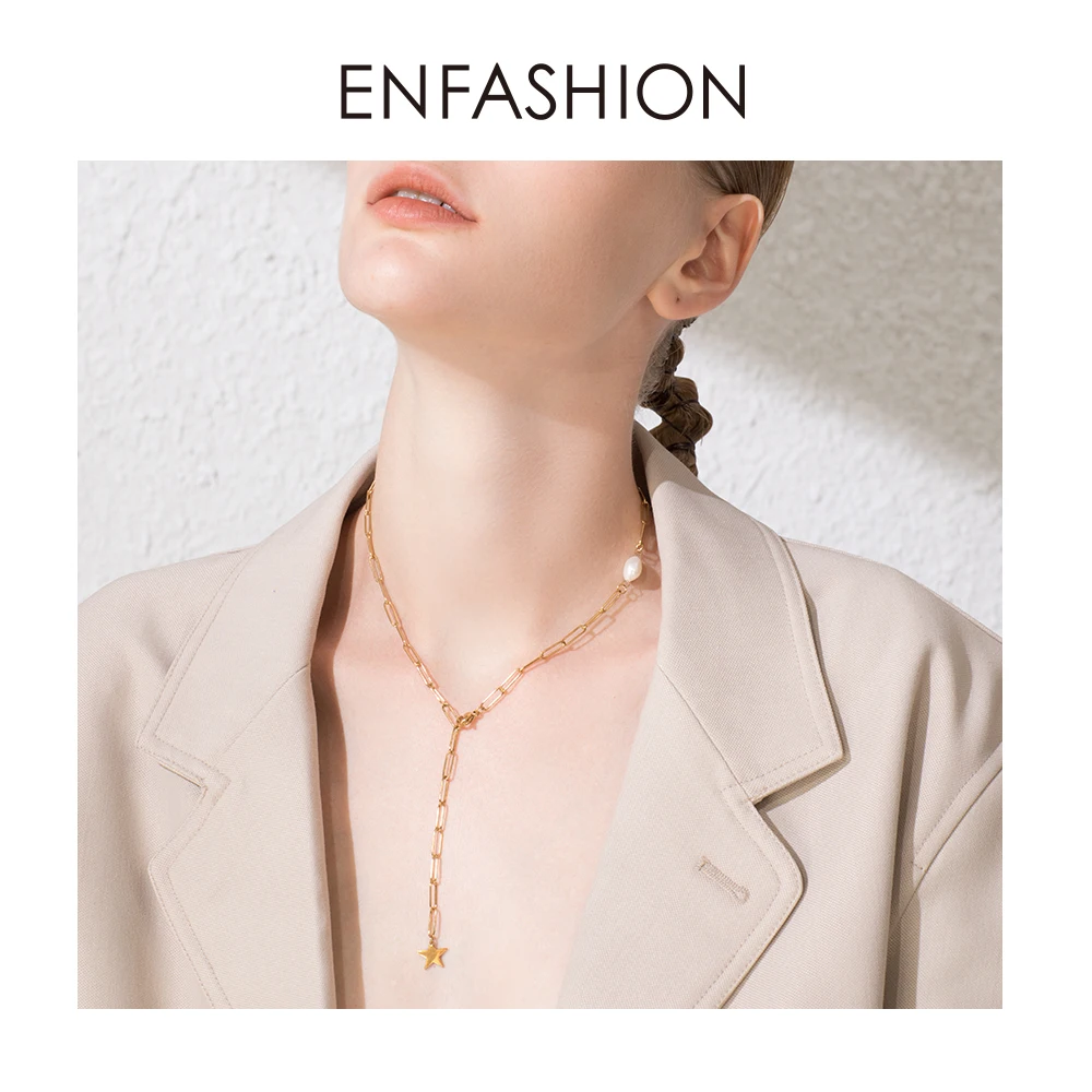 Ceny ENFASHION Pearl Star Choker naszyjnik kobiety złoty kolor uroczy łańcuszek naszyjniki Femme biżuteria Collares De Moda 2019 P193031