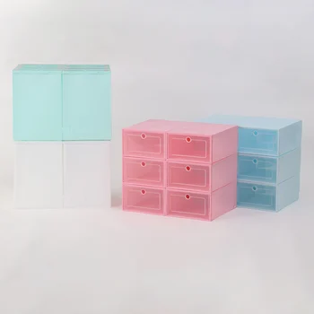 

6PCS/Set Thickened Flip Shoes Transparent Drawer Case Plastic Shoe Boxes Stackable Box Storage Box Shoe Storage Organizer