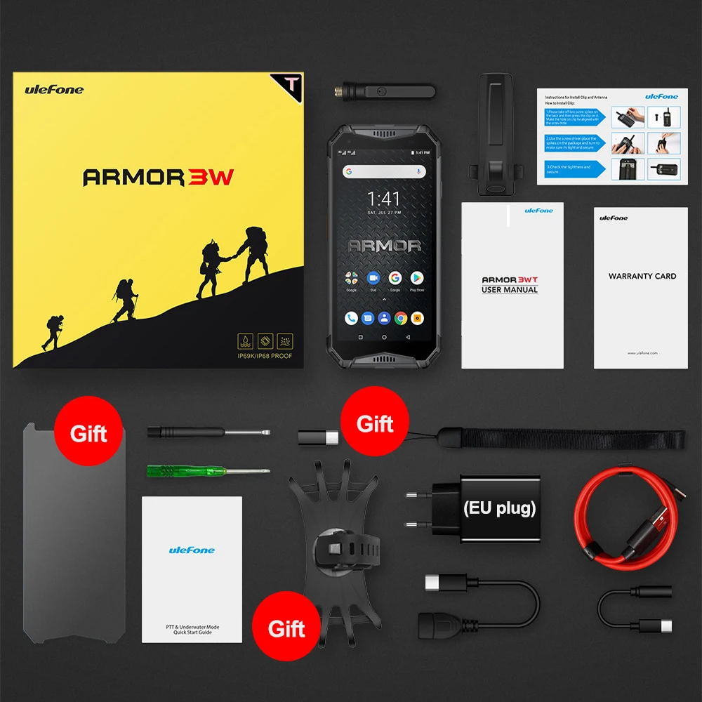 Рация Ulefone Armor 3WT повышенной яркости Android 9 0 6 ГБ 64 10300 мАч NFC 4G смартфон