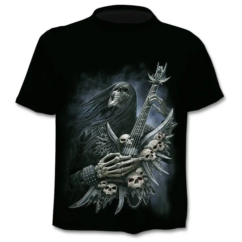 Men's 3D Skull T-Shirt Short Sleeve Terror Shirt Summer New T-Shirt 3D Funny Punk Style Men's Camisetta - Color: 0649