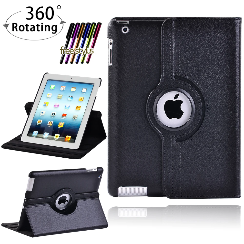 

360 Degree Rotating Folio Tablet Case for Apple Ipad 2/3/4 9.7 Inch Degree Rotating Folio PU Leather Stand Cover Case+ Stylus