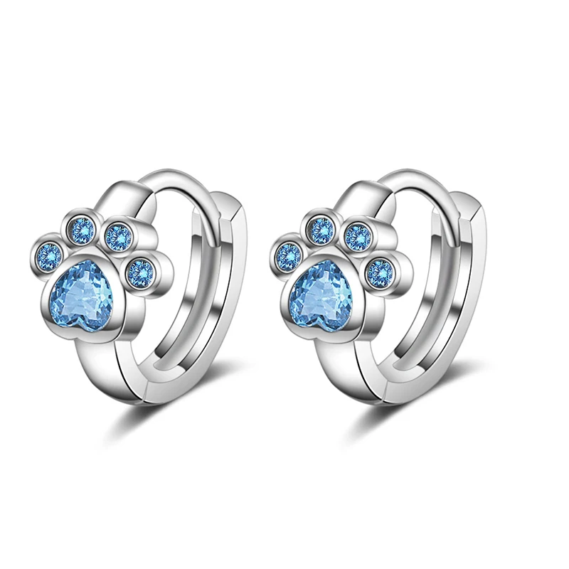 LISM-pendientes de circonita cúbica para mujer y niña, de Plata de Ley 925, con Pata de Gato Azul, regalos de cumpleaños