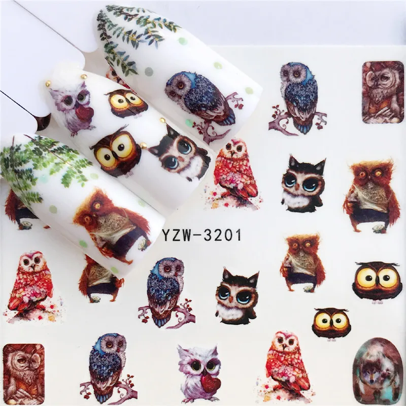 Fashion Stickers for Nails DIY Lovely Bird Owl Animal Water Sliders Manicure Decor Watercolor Nail Decal Stickers Accessoires