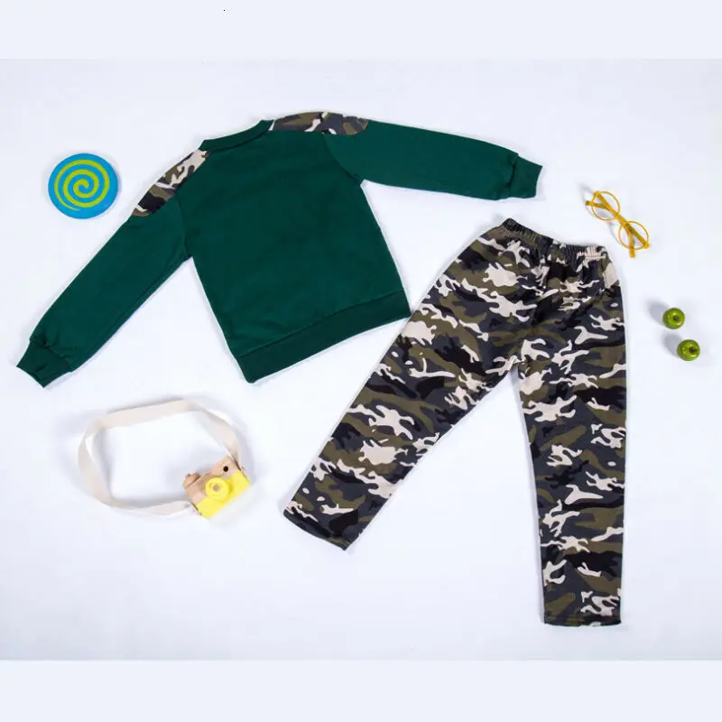 Камуфляжный топ с длинными рукавами для маленьких мальчиков+ штаны, осенне-зимний комплект одежды, одежда в камуфляжном стиле для маленьких мальчиков возрастом от 3 до 9 лет
