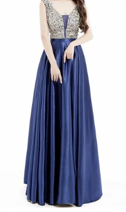 Тяжелые вечерние платья расшитые кристаллами, длинные, с v-образным вырезом, трапециевидные, без рукавов, пикантные блестки, элегантные женские вечерние платья, Robe De Soiree - Цвет: Customized navy blue