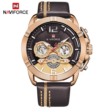 

NAVIFROCE New 24 hour Date Week Sports Watches Men Fashion Leather Quartz Waterproof Analog Watch Male Clock Relogio Masculino