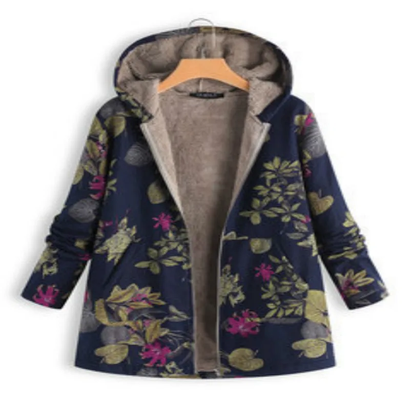 2019 winter new style women's cotton Jackets printing Hooded warm Plush coat Plus Size Warm Outwear coats w012 | Женская одежда