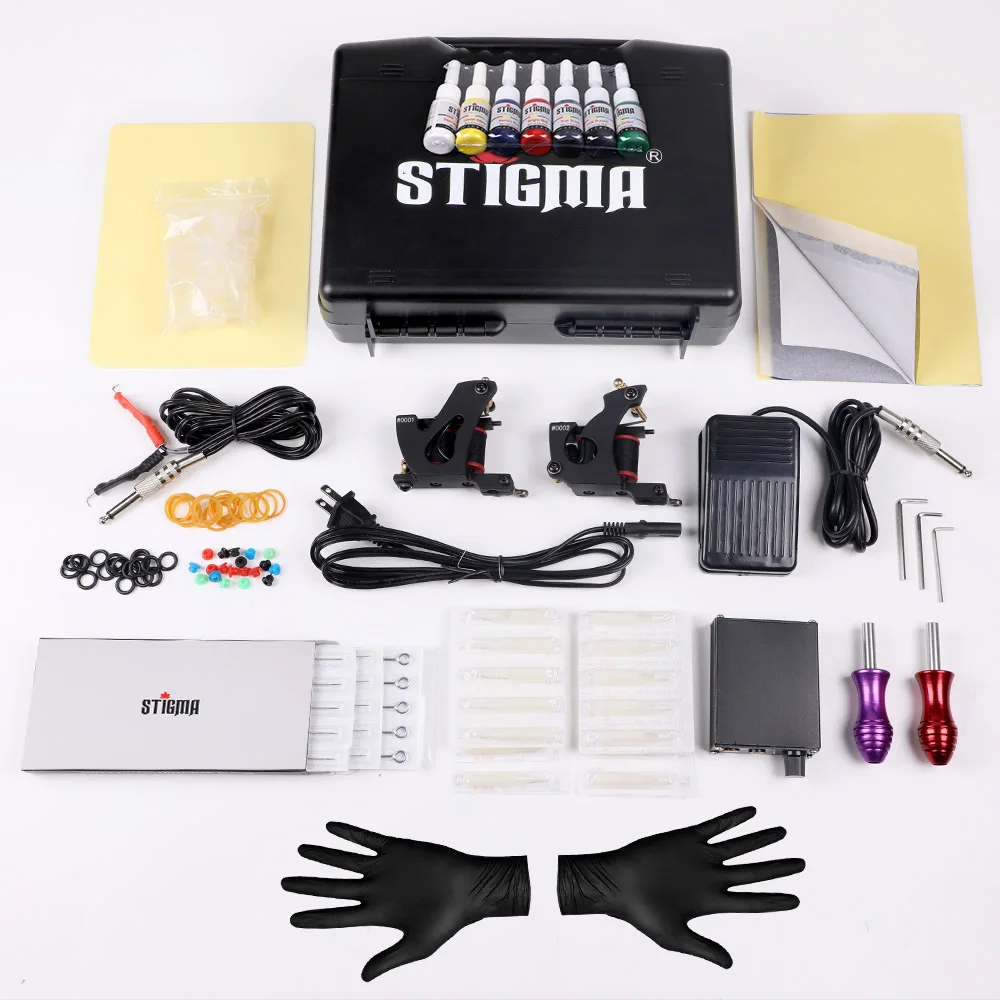 

Complete Tattoo Kit 2 Tattoo Machines Gun Black Ink Set Power Supply Body Art Tools Set Tattoo Permanent Makeup Tattoo Set