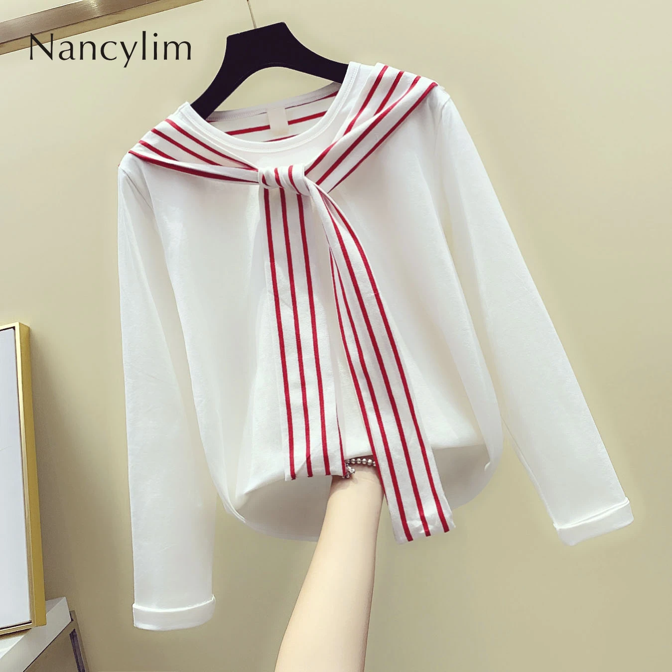 

Fall White T Women's Long Sleeve 2019 Autumn Loose Crew Neck Navy Wind Pull Shirt Student Sweatshirt Pullover Coat Hoodies