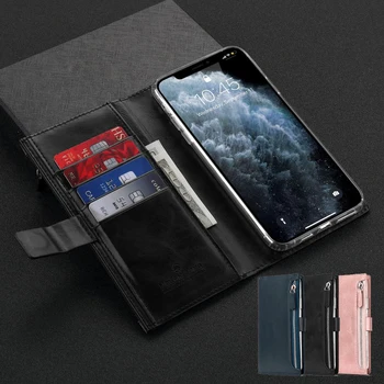 

LLZ.COQUE Zipper Leather Wallet Case for Samsung S20 Ultra S10 Plus S9 S8 Flip Magnetic Handbag Purse Card Holder Wallet Cover