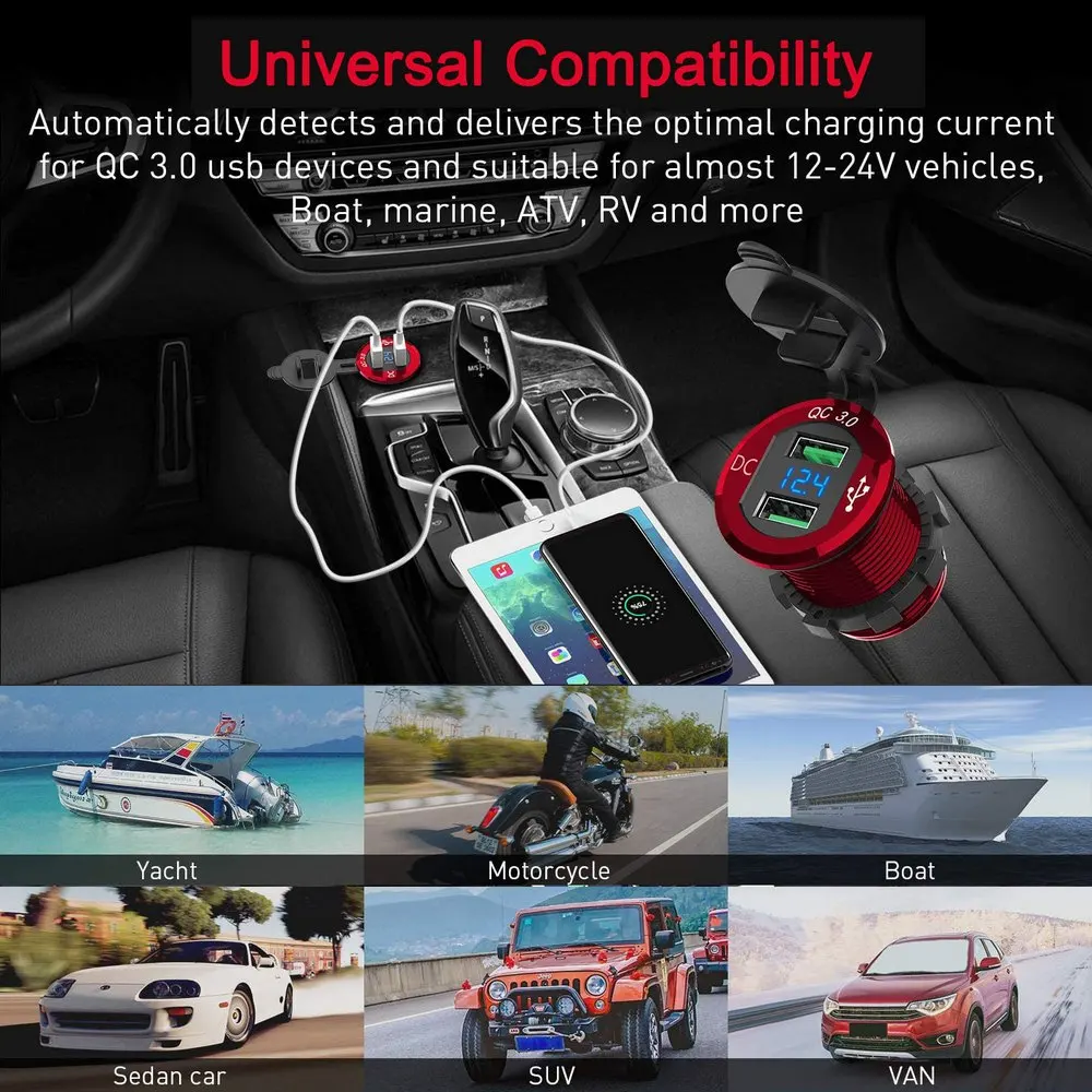 QC 3 0 Автомобильное зарядное устройство адаптер алюминиевый двойной USB порт с