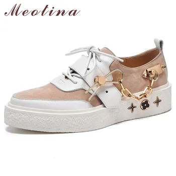 

Meotina Spring Flats Women Shoes Natural Genuine Leather Flat Platform Shoes Real Leather Mixed Colors Shoes Ladies Size 34-39