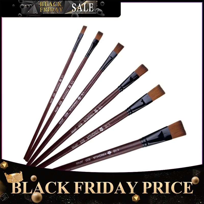 6 шт./компл. Профессиональный с плоской головкой картина Нейлоновая Щетка для волос для воды Цвет кисточка для масла