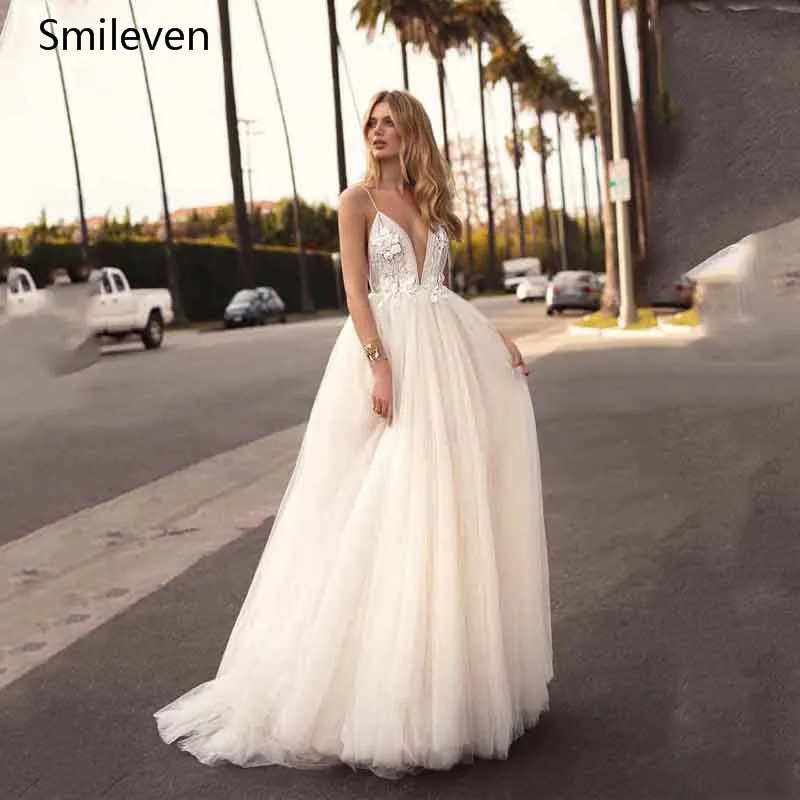 Smileven A Line богемное свадебное платье 3D кружевное с открытой спиной Vestido De Noiva V nECH