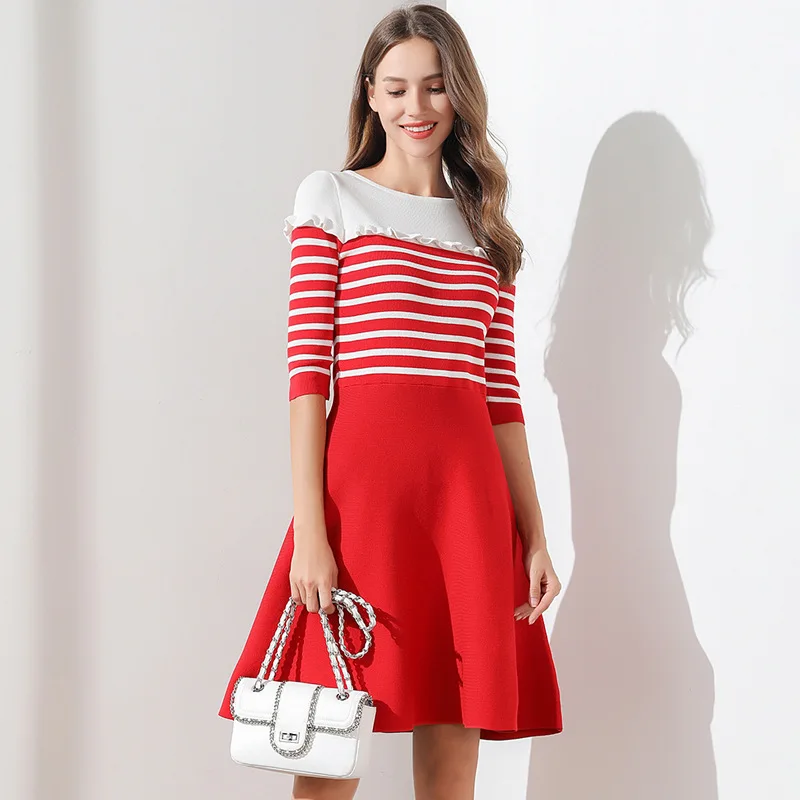 

Dress Autumn And Winter 2019 New Style Hot Selling Elegant Mid-length A- line Skirt Quality Knitted Dress WOMEN'S Dress