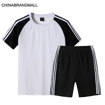 

2020 Super Male Fat Man Plus Fat Plus Size Round Neck Spell Color Short Sleeve Suit