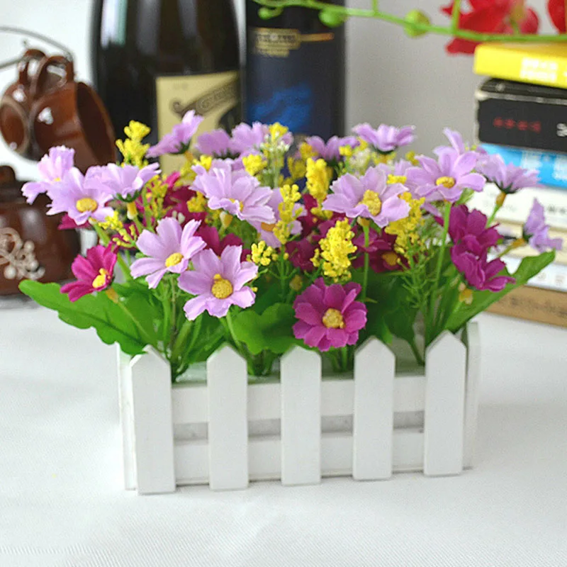 Wedding Decor Artificial Flower Fake Daisy in White Picket Fence Pot Pack Louis Simulation Artificial Flowers Garden Small Plant - Цвет: a