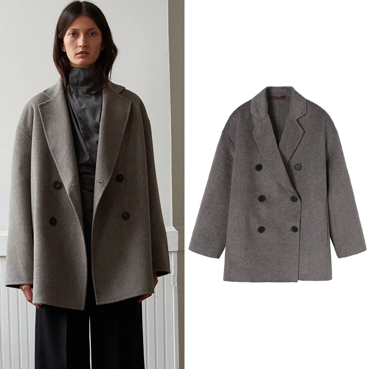 

Women's Spring Autumn Winter Double Faced Short Overcoat Double Breasted Wool Blended Double Faced Tweed Coat A3