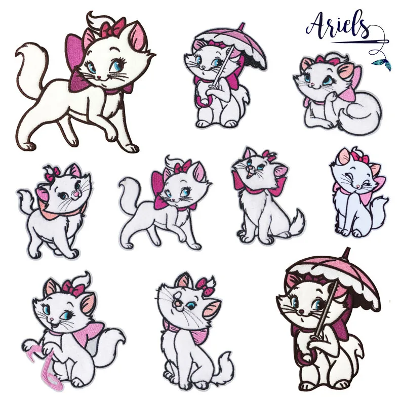 

Mary White Cat Embroidery Cloth Sticking Children's Clothing Accessories With Back iron on patches badge