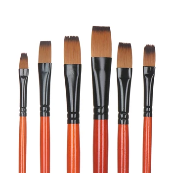 

6Pcs/Set Painting Brushes Watercolor Pen Set Nylon Wool Brown Rod Birch Aluminum Tube Painting Tool Stationery