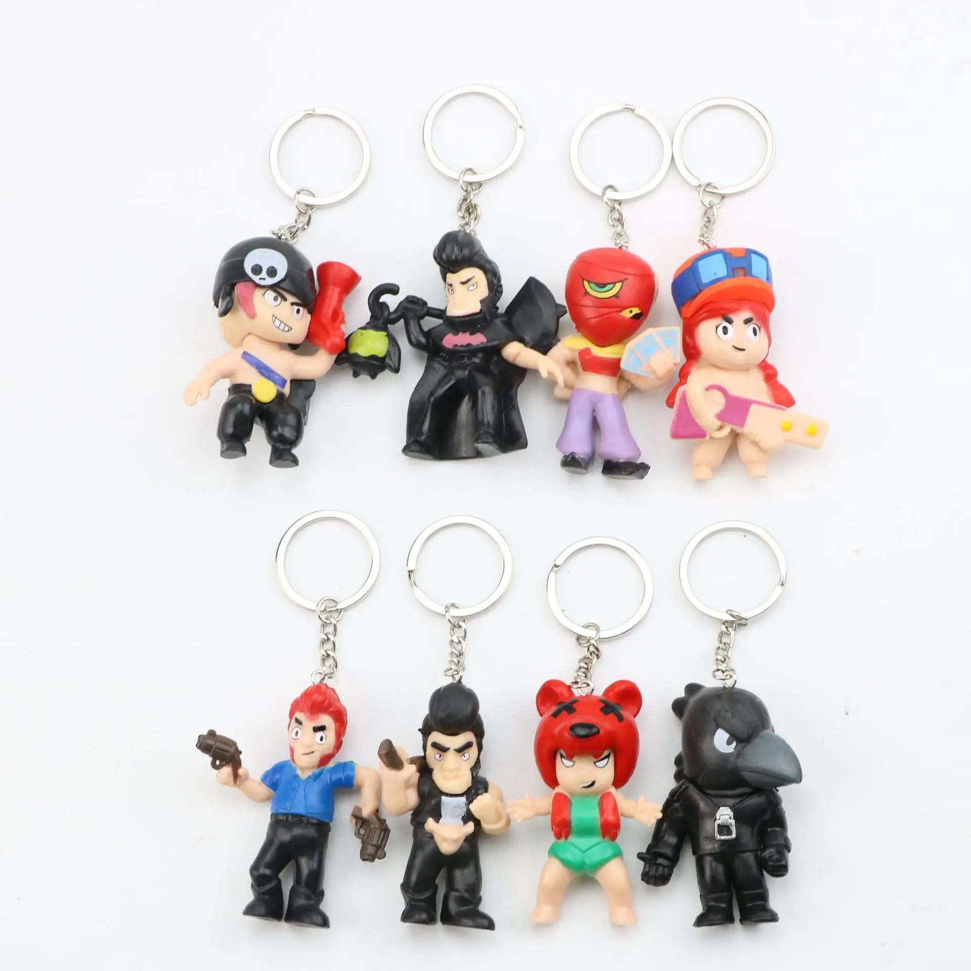 

8 pcs/set Brawl Stars Shelly Bull Jessie Brock Colt Nita Crow Keychain Key Chain PVC Action Figure Toy Doll Christmas gifts